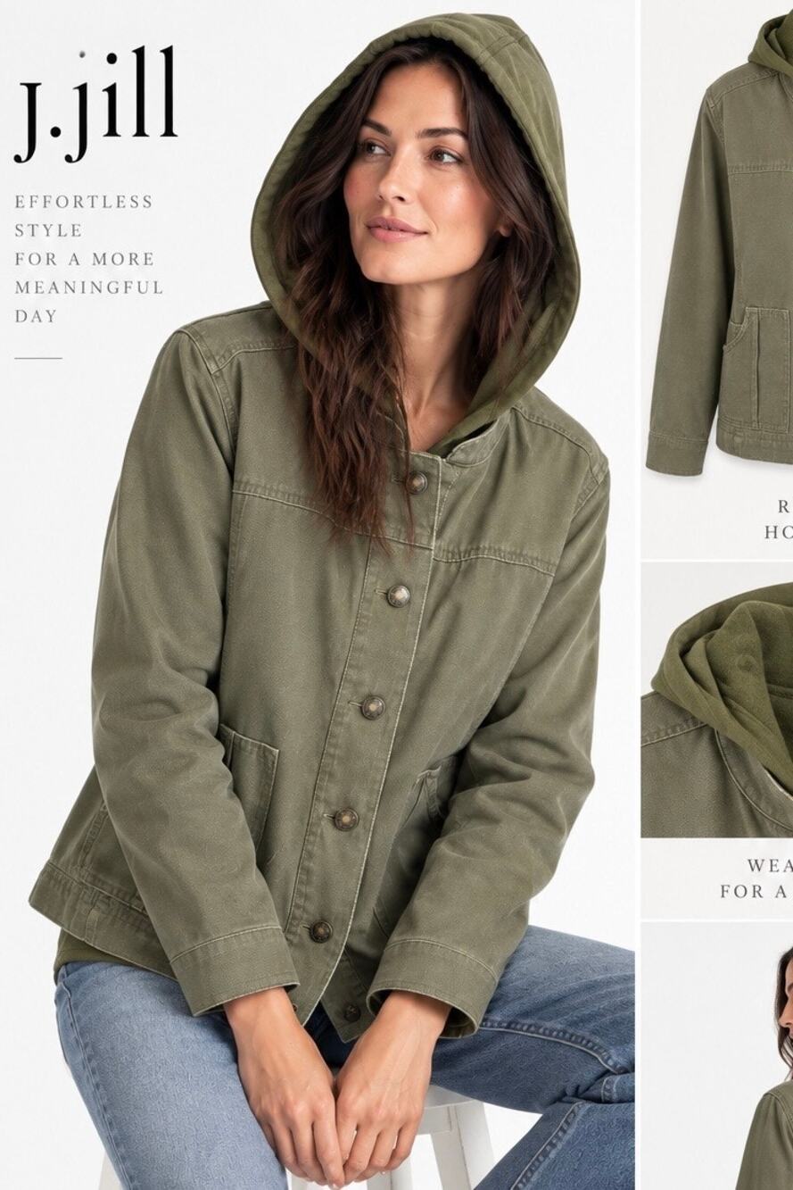 J. Jill Canvas Utility Jacket with Hooded Vest Insert Green Size Petite XLP